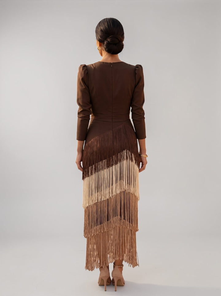 סולין - שמלת קסקדה עם פרינג'