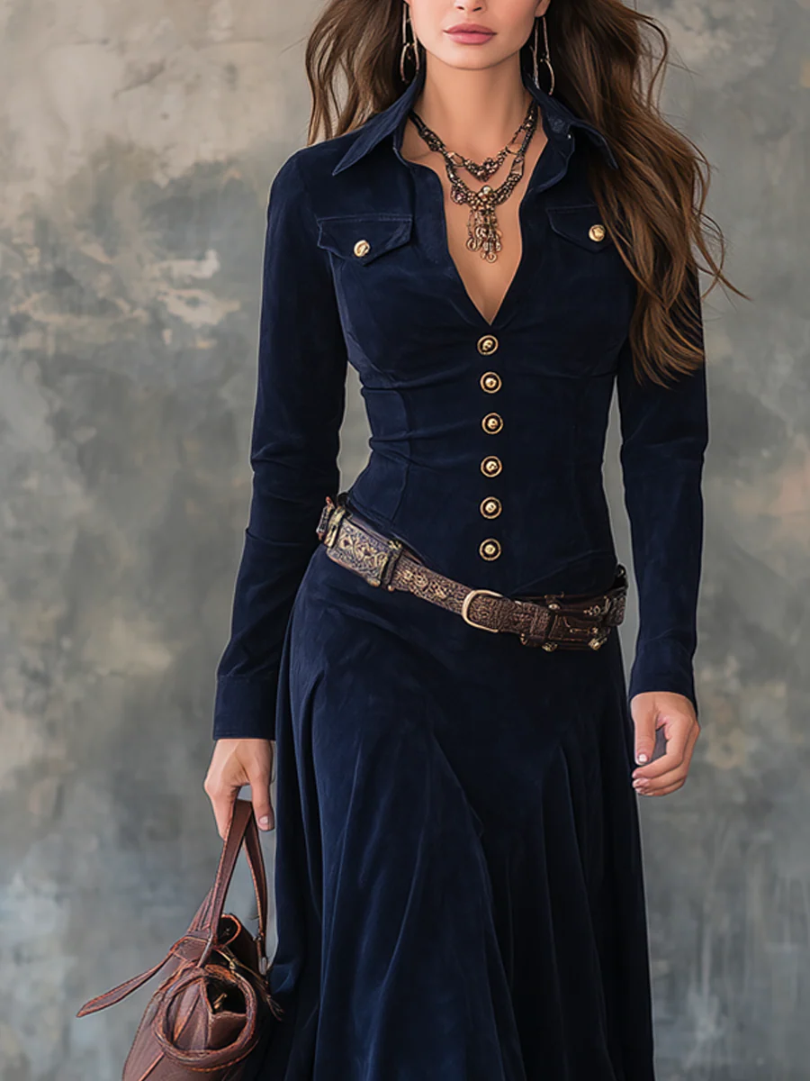 Lansdowne - שמלת חגורה עם אפקט זמש אלגנטי