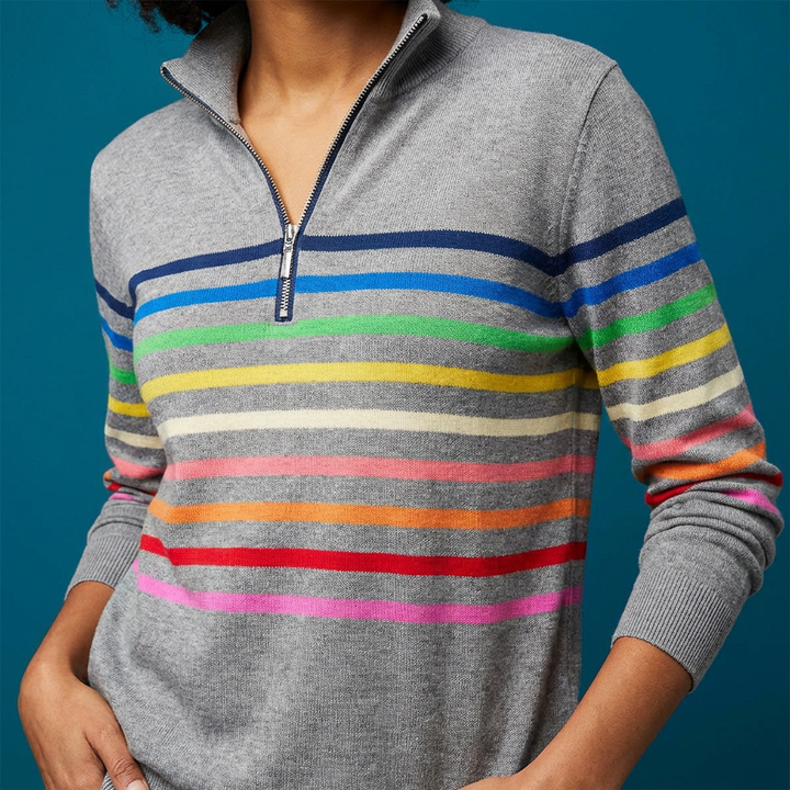 Arbala - סריג עם רוכסן בצוואר בפסים צבעוניים